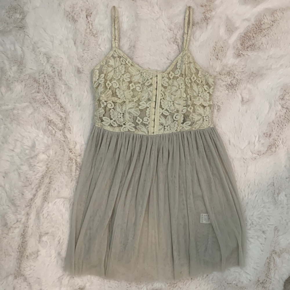 Millau sheer grey and cream colored dress